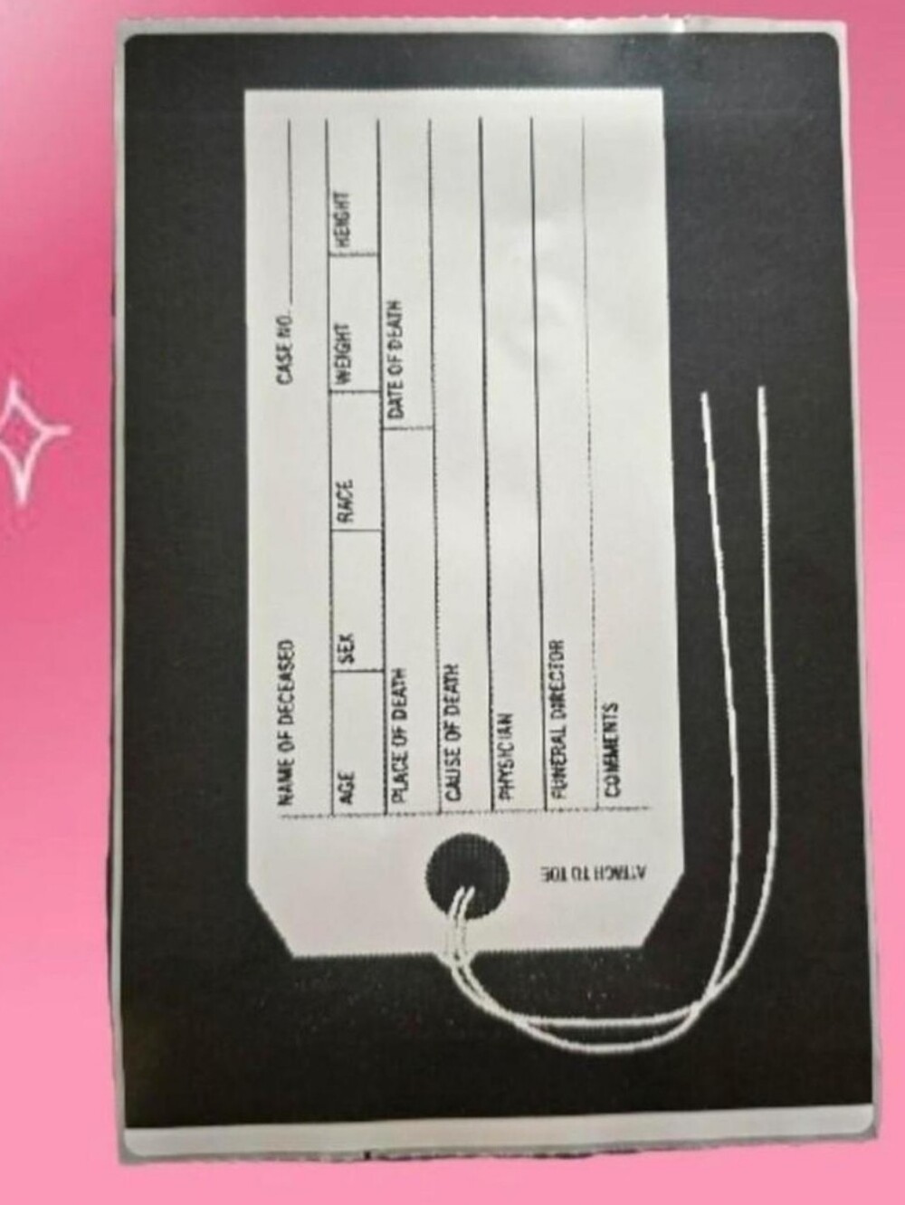 Coroner and Morgue Funeral Toe Identification Tag thermal sticker